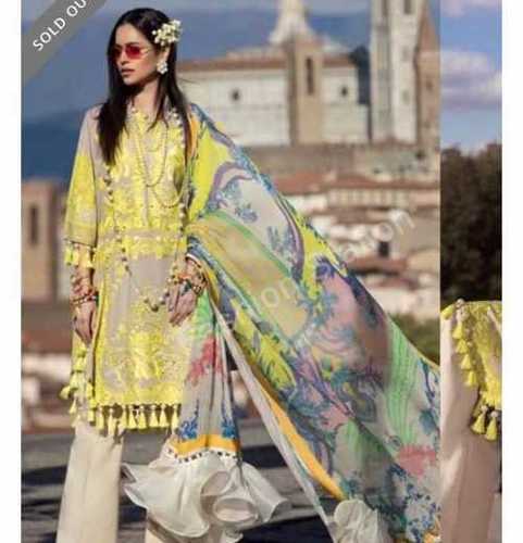 Multicolor Designer Ladies Lawn And Chiffon Pakistani Suit