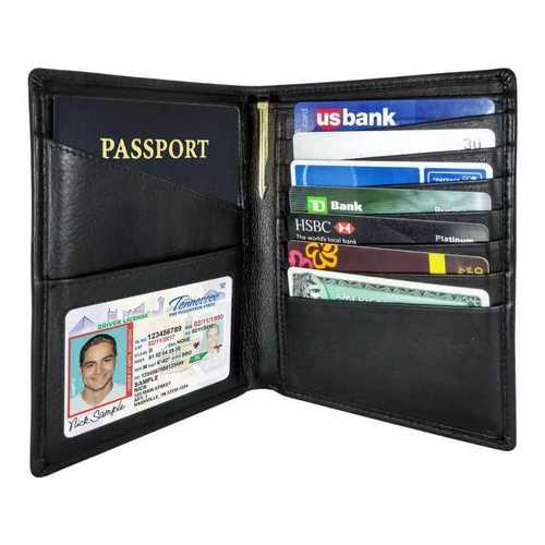 Black Leather Folding Passport Holder