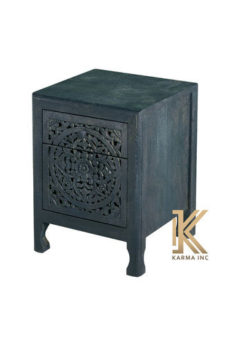 Light Black Mango Wood Hand Carving Bedside Table 2