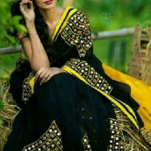 Embroidered Embroidery Work Black Color Ladies Saree