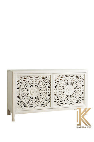 Hand Carving Wooden Sideboard In Distress White Finish