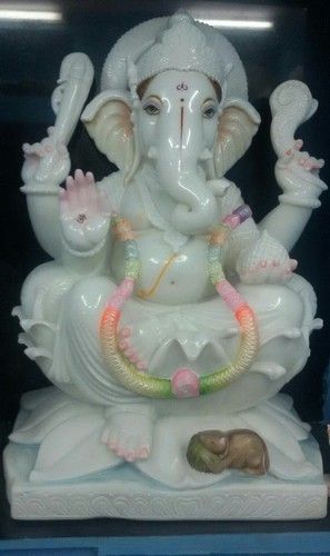 Easy To Clean White Marble Ganpati Statue