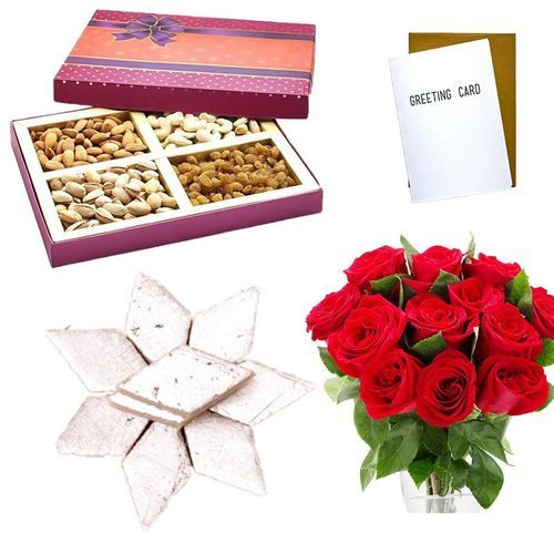 4 U Mom Gift (Red Roses, Dry Fruit, Kaju)