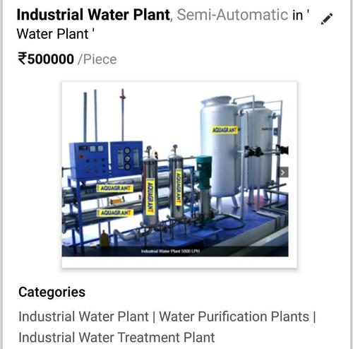 Stainless Steel Semi Automatic Industrial Water Plant