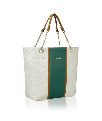 White Stylish Quilted Zip Ladies Tote Handbag (Kleio)