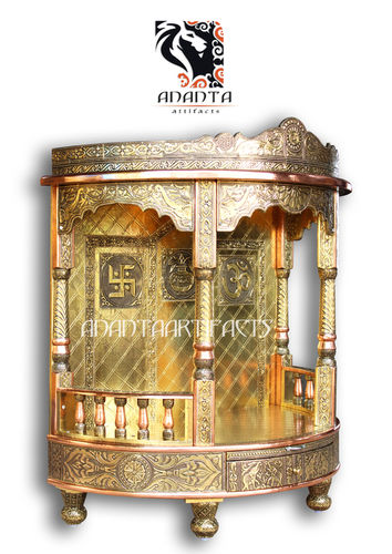 Glossy Finish Brass Wooden Temple