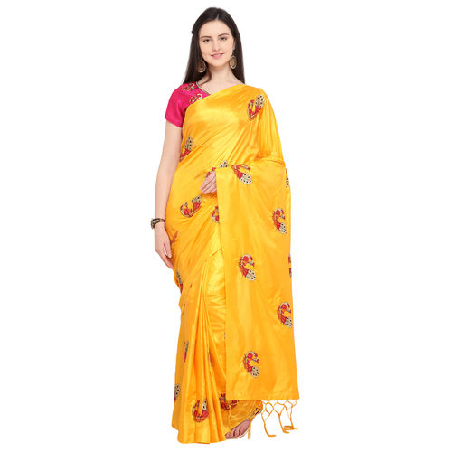 SIRIL Women's Printed Poly Silk Saree with Blouse(2589S1022_Green, White) :  Amazon.in: Fashion