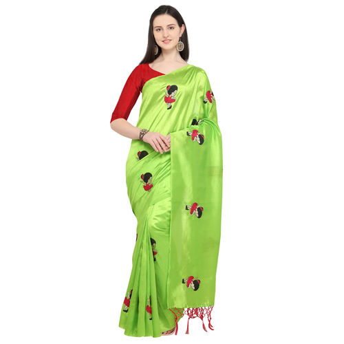 SIRIL Women's Printed Poly Silk Saree with Blouse(2431S854_Beige, Multi1) :  Amazon.in: Fashion