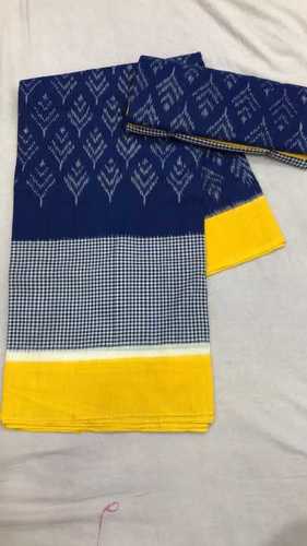 Blue & Yellow Mix Fancy Ikkat Cotton Sarees