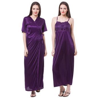 Various Colors Are Available Plain Women Satin Nightwear