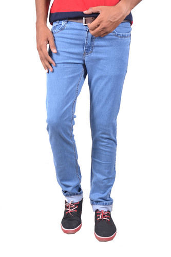 Sky Blue Color Plain Pattern Regular Fit Mens Jeans