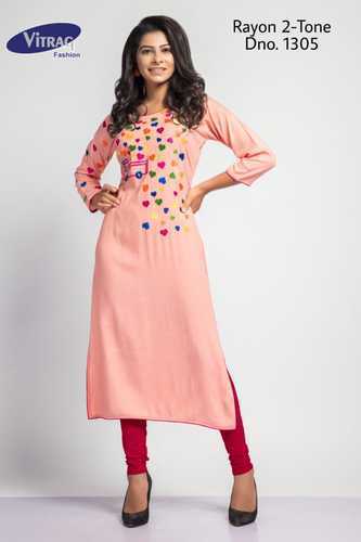 Peach Ladies Fancy Collar Kurti