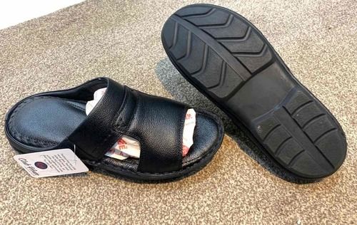 Black Mens Pure Leather Slippers