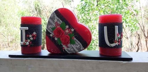 Red Anniversary Platter With Heart Shape Candle