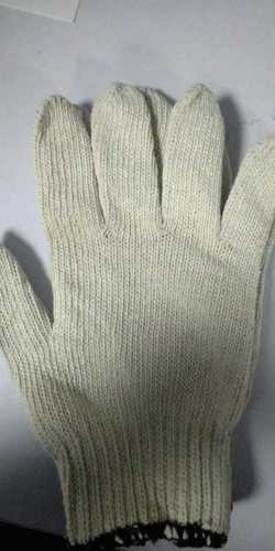 Cream Full Finger White Nylon Knitted Gloves