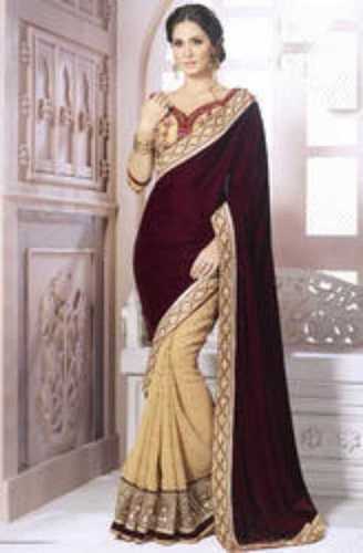 Brown And Cream Attractive Appearance Silk Saree