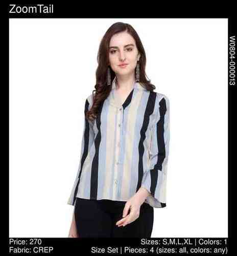 Multi-Color Stripe Ruffled Sleeve Blouse