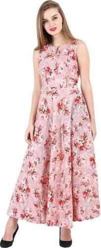 Light Pink Ladies Long Printed Dress