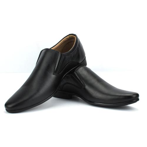 Fl- Leather Plain Black Shoes For Men's