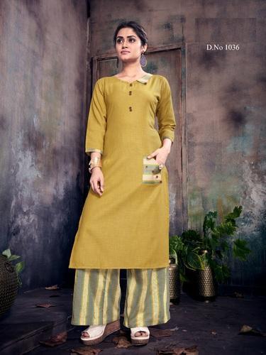 Yellow Full Sleeve Kurti Palazzo