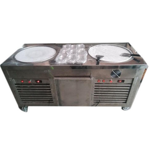 Silver Double Pan Fried Ice Cream Machine