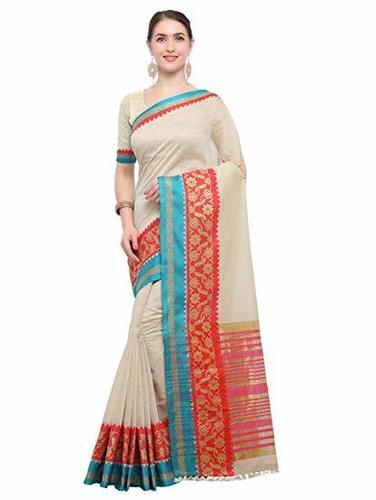 Cream Pure Cotton Fancy Sarees