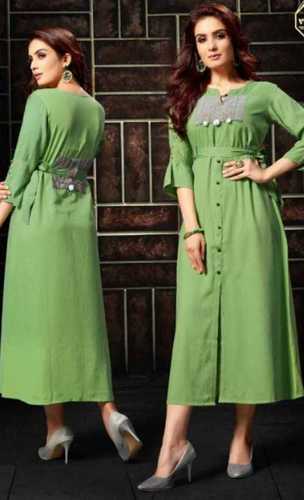 Green Anti-Wrinkle Cotton Kurtis