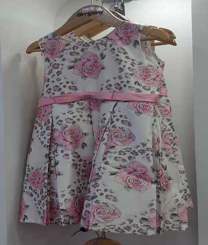 Pink Sleeveless Kids Printed Frock