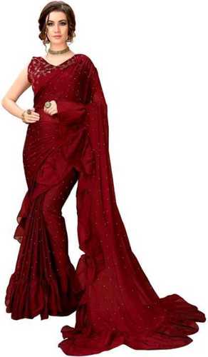 Maroon Ruffle Saree with Embroidery Blouse Piece - Dress me Royal