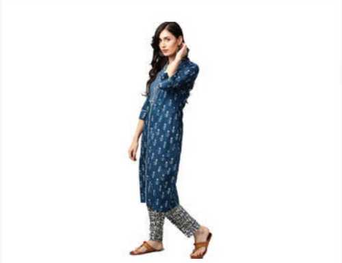 Any Cotton Blue Kurta With Printed Pant