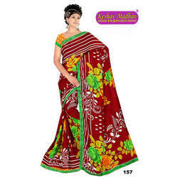 Ladies Flower Print Red Saree