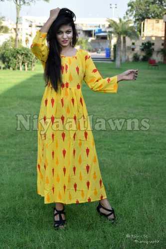 Jaipuri Bandhej Sleeve Cotton Kurti Bust Size: Various Sizes Are Available Inch (In)