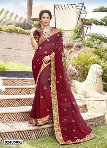 Various Colors Are Available Plain Pattern Chiffon Saree