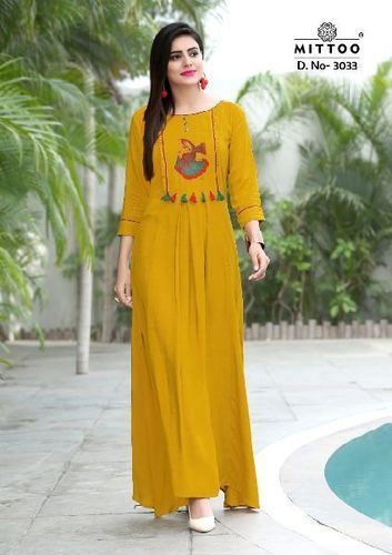 Yellow Color Embroidered Kurti