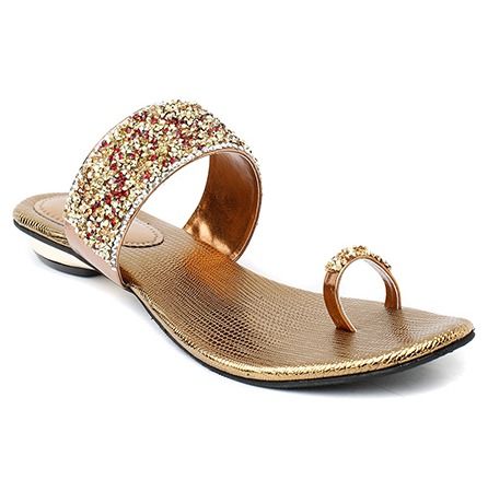 Gold Ladies Stylish Flat Sandal at 