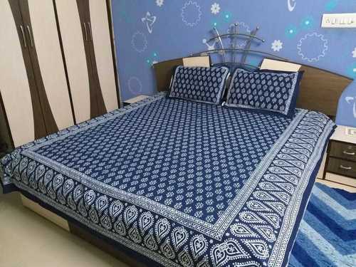 Blue 100% Cotton Indigo Printed Bedsheet