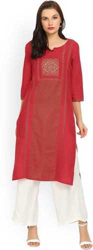 Red 3/4 Sleeve Ladies Kurti