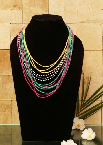 Multi-Color Artistic Tribal Beaded Necklace