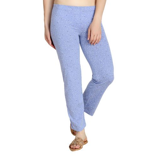 Women's Printed Cotton Lounge Pants, Blue Melange