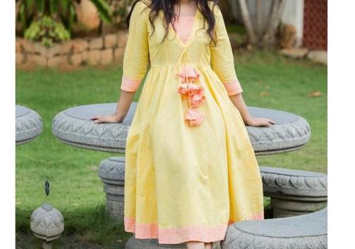 Yellow Full Sleeves Short Kurti