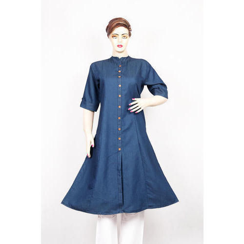 Half Sleeve Blue Denim Kurti