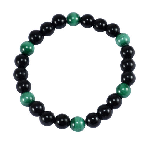 Fashion 8Mm Beads Handmade Green Tiger Eye And Black Onyx Stretchable Bracelet