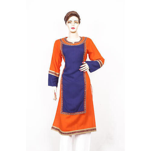 Blue And Orange Casual Wear Ladies Designer Kurti