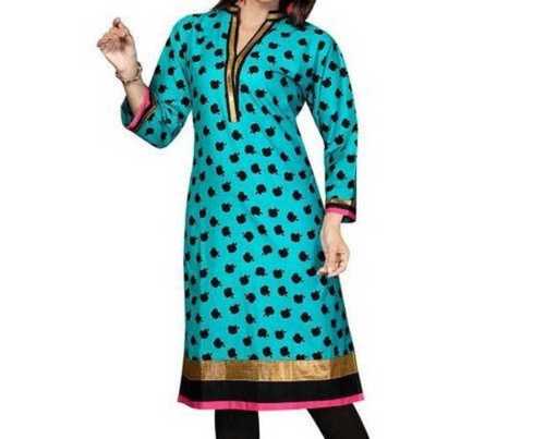 Ladies Long Sleeves Printed Cotton Kurtis Bust Size: 32-42 Inch (In)