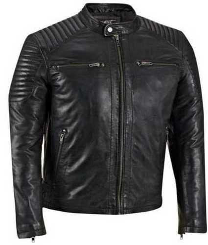 Woolen Mens Black Leather Jacket