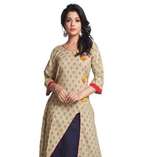 Ladies 3/4Th Sleeves Printed Cotton Kurtis Bust Size: 32-42 Inch (In)