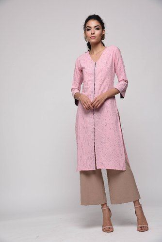 Light Pink Khadi Rayon Straight Kurti