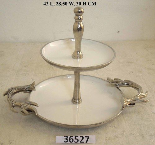 White Enamel Aluminum 2 Tier Round Stand