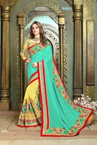 Georgette Fabrics Net Embroidery Sarees