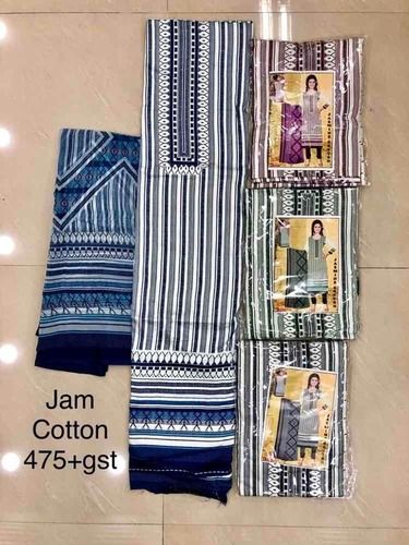 Jam Cotton Print Suit With Print Chiffon Dupatta